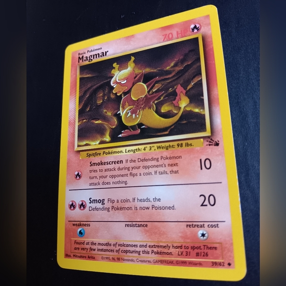 Magmar Pokemon Card - Fossil - NO. 39/62 Uncommon Non-Holo - Picture 6 of 9